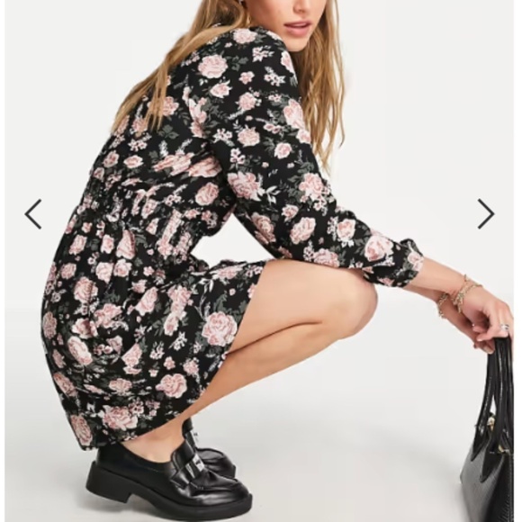 ASOS River Island Sexy Flowy Boho Bohemian Floral Print Long Sleeve Dress NWT - Picture 1 of 6